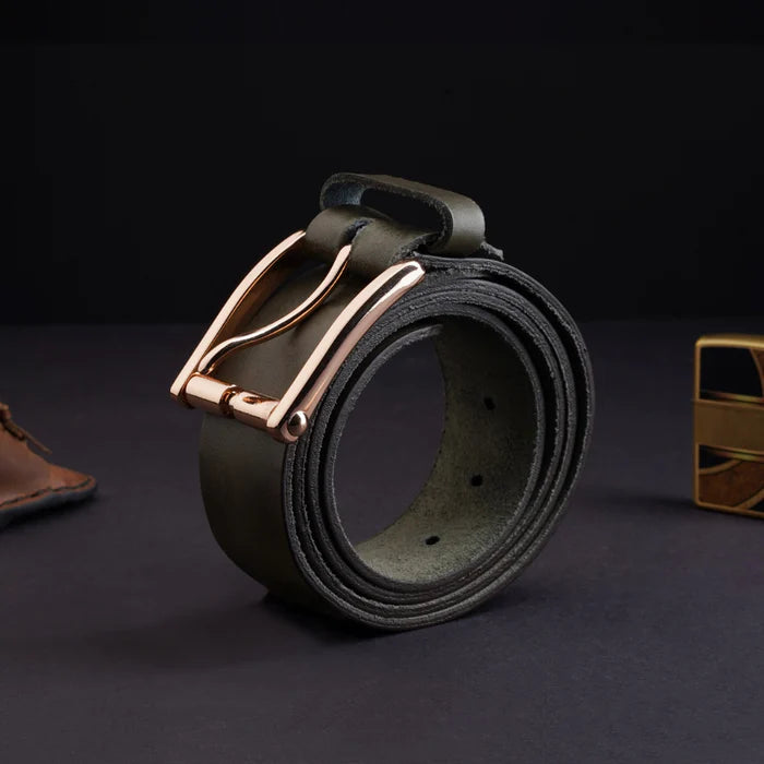 Miltary Green Leather Belt