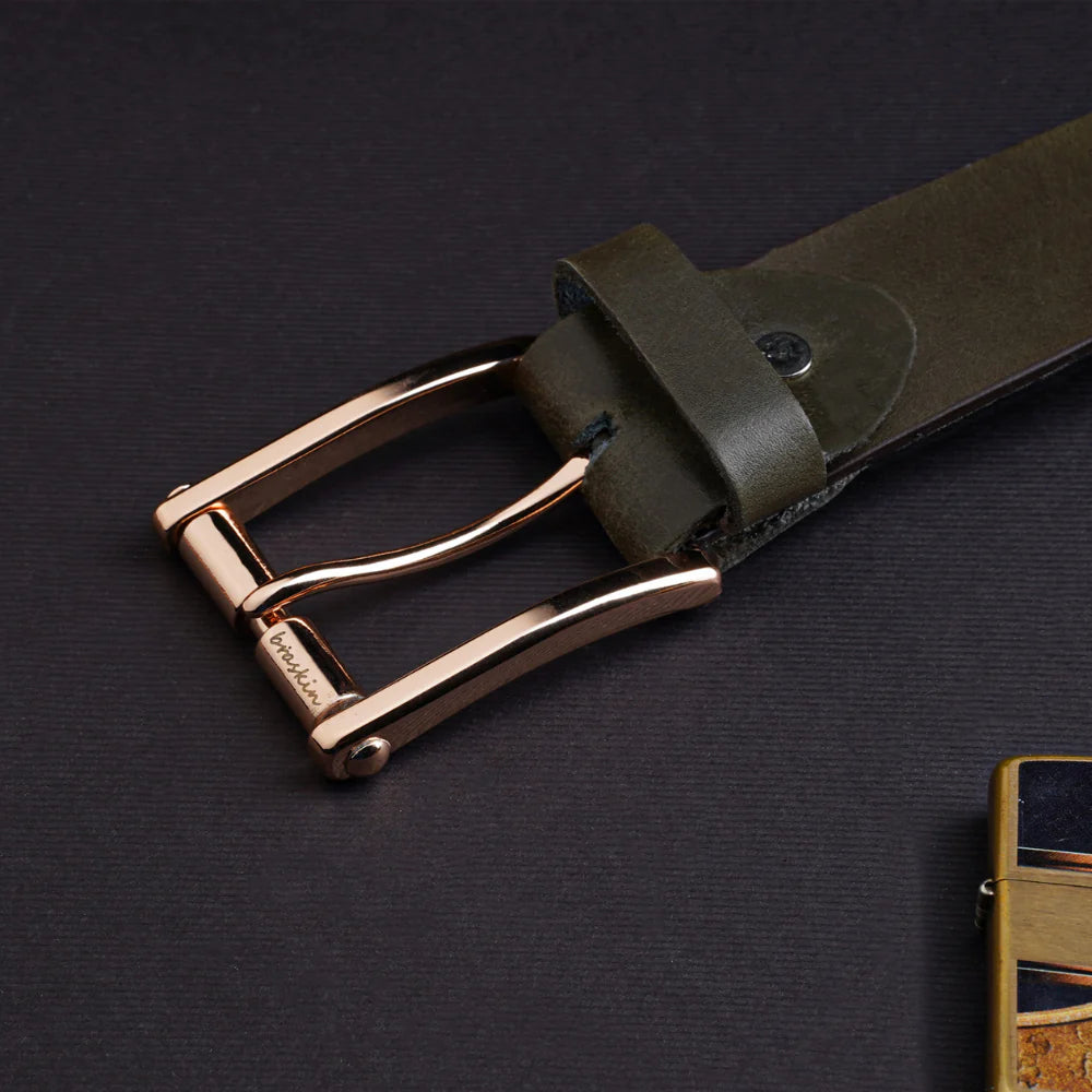 Miltary Green Leather Belt