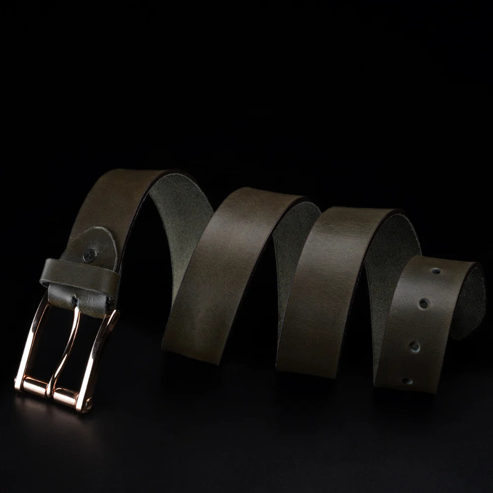 Miltary Green Leather Belt
