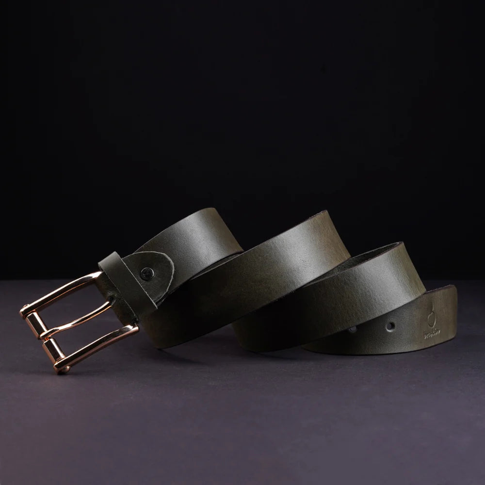 Miltary Green Leather Belt